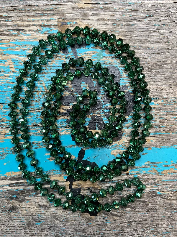 Women's zodiac necklaces-60" Hand Knotted Hunter Green Bead Necklace