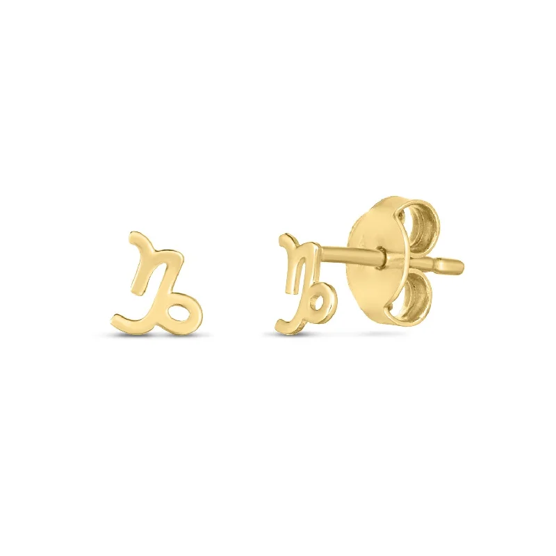 Women's fingerprint earrings-14k Yellow Gold Capricorn Stud Earrings