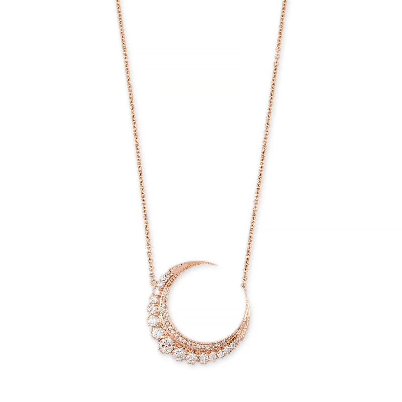 High-end women's necklaces-LARGE DIAMOND CRESCENT MOON NECKLACE