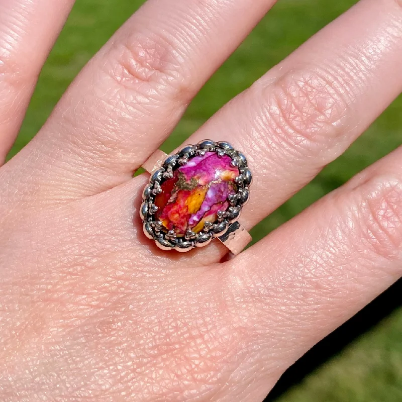 Women's ethical rings-Pink Starburst Ring // Size 8.5