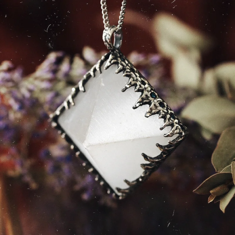 Women's long necklaces-Sacred Selenite Icicle Crystal Pyramid Necklace #13