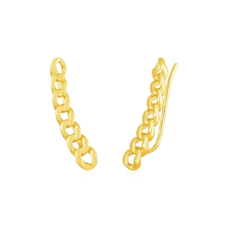 Women's fashion earrings-14k Yellow Gold Ear Climber Earring with Chain Links