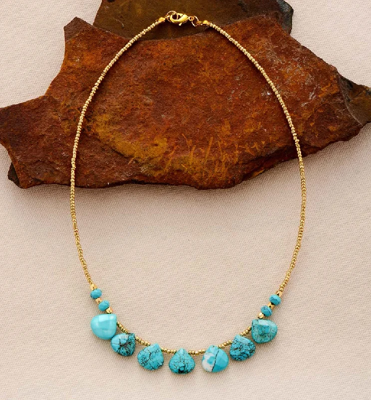 Women's gold-plated necklaces-Heart Centered Turquoise Necklace