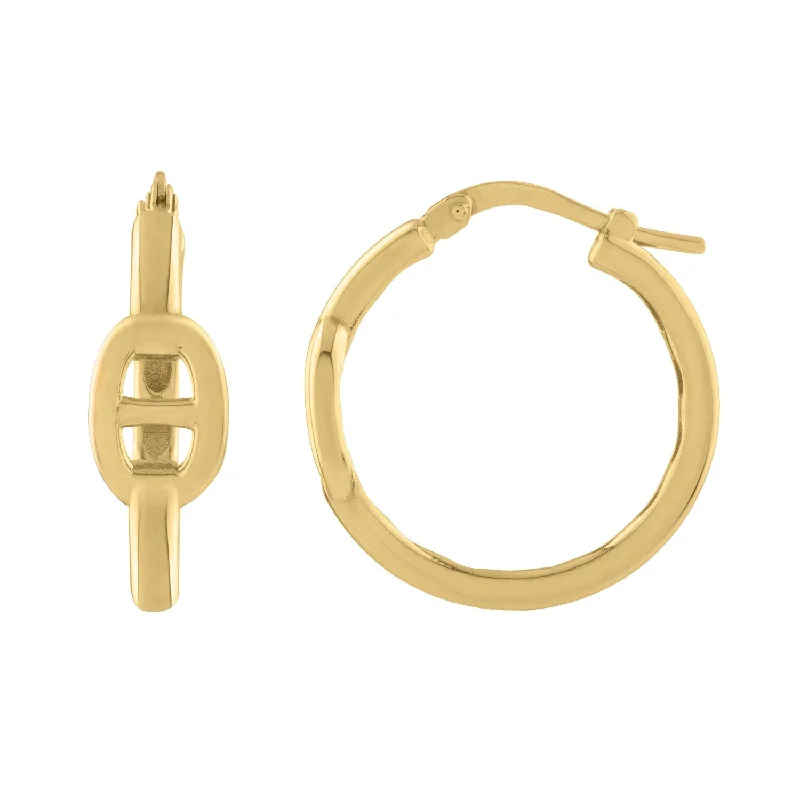 Women's eco-friendly earrings-Puff Mariner Hoop Earrings in 14K Yellow Gold (21mmx20mm)