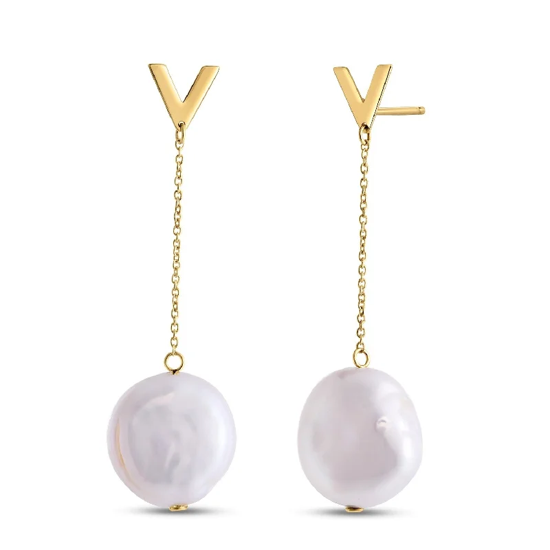 Women's Buddha earrings-14k Yellow Gold Tesoro Pearl Drop Earrings