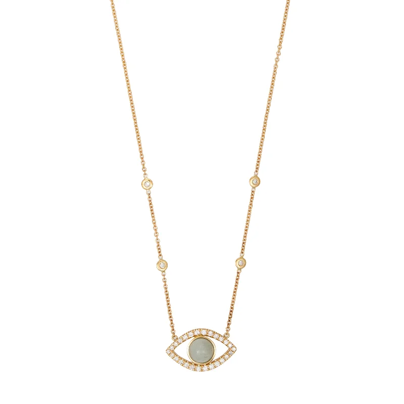 Women's fashion necklaces-SMALL PAVE AQUAMARINE CENTER OPEN EYE DIAMOND NECKLACE