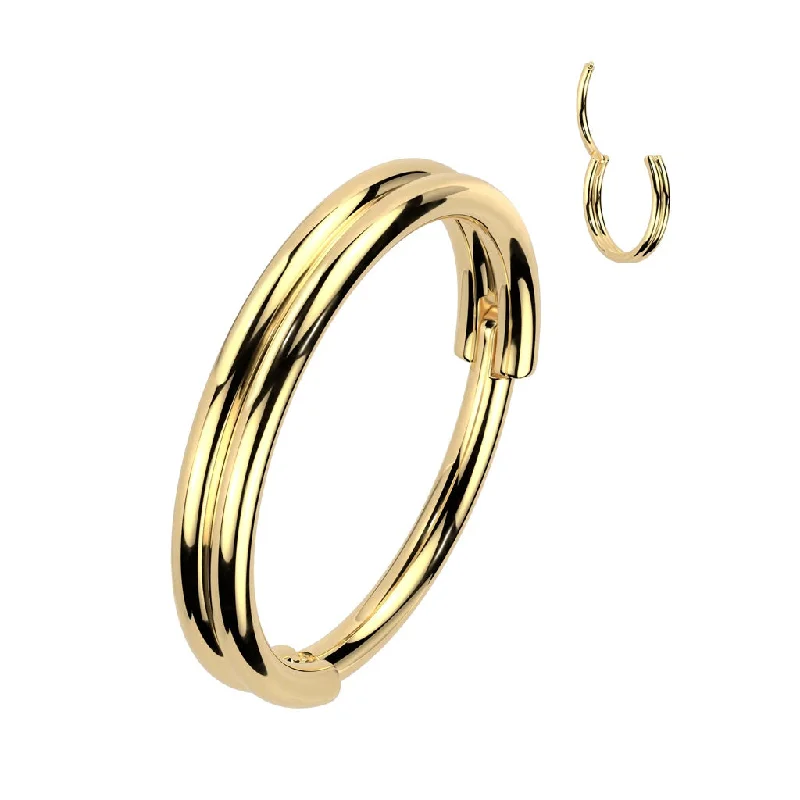 Women's investment rings-Gold Hinged Ring with Double Line 20 Gauge - E418A