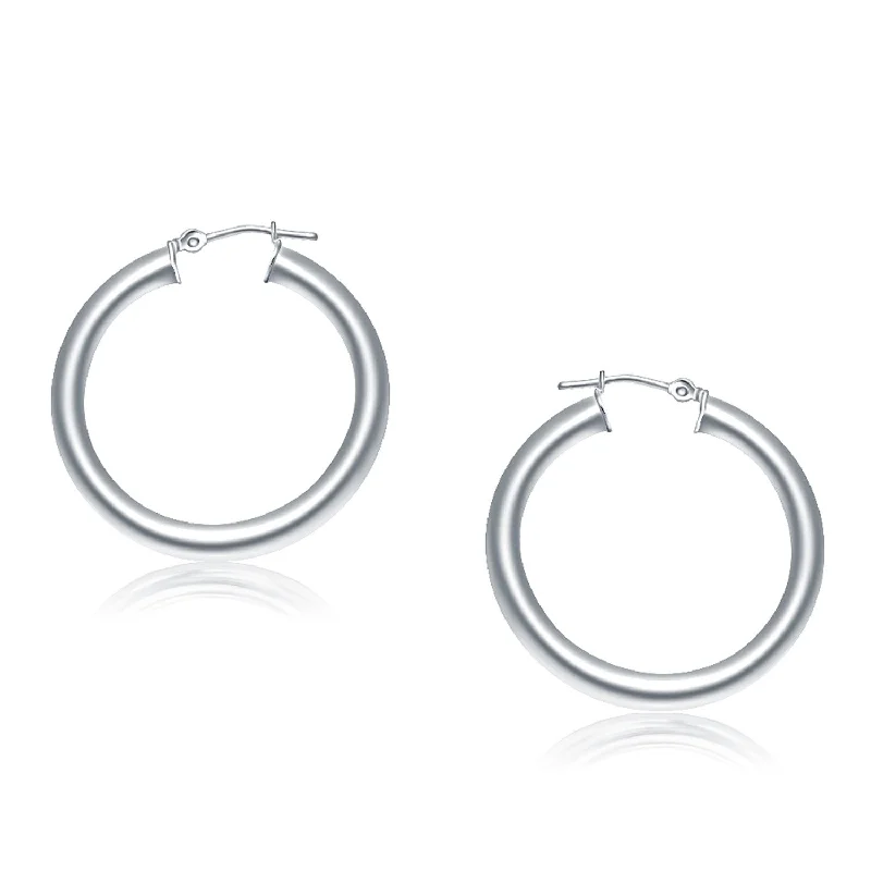 Women's leather earrings-14k White Gold Polished Hoop Earrings (4x30mm)