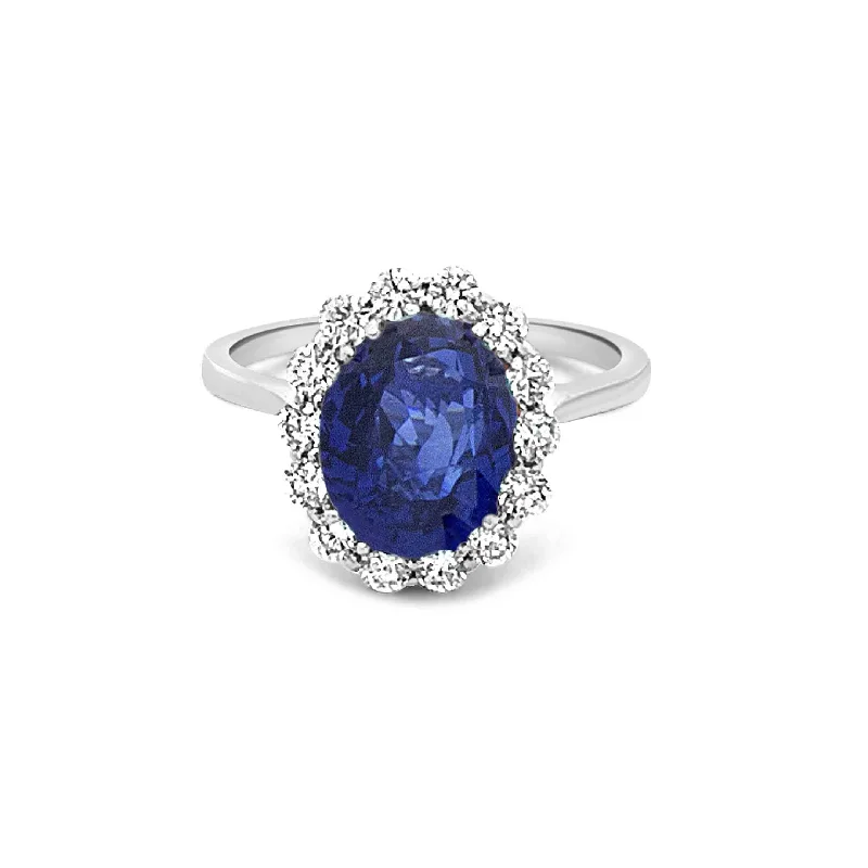 Women's star rings-Sapphire Royal Halo Ring