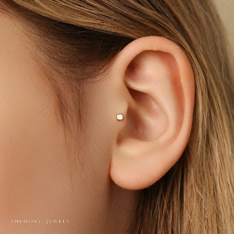 Women's party earrings-Tiny Cube Threadless Flat Back Tragus Stud, 20,18,16ga, 5-10mm, Unisex, Surgical Steel, SHEMISLI SS566