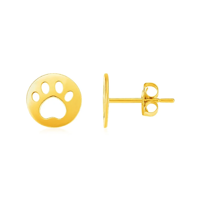 Women's vintage earrings-14k Yellow Gold Post Earrings with Paw Prints