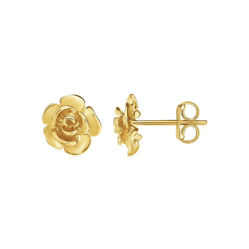 Women's titanium earrings-14k Yellow Gold Post Earrings with Roses(9.2mm)