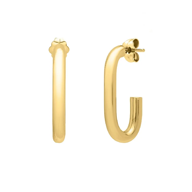 Women's Mother's Day earrings-Paperclip Hoop Earrings in 14K Yellow Gold (27mmx12mm)