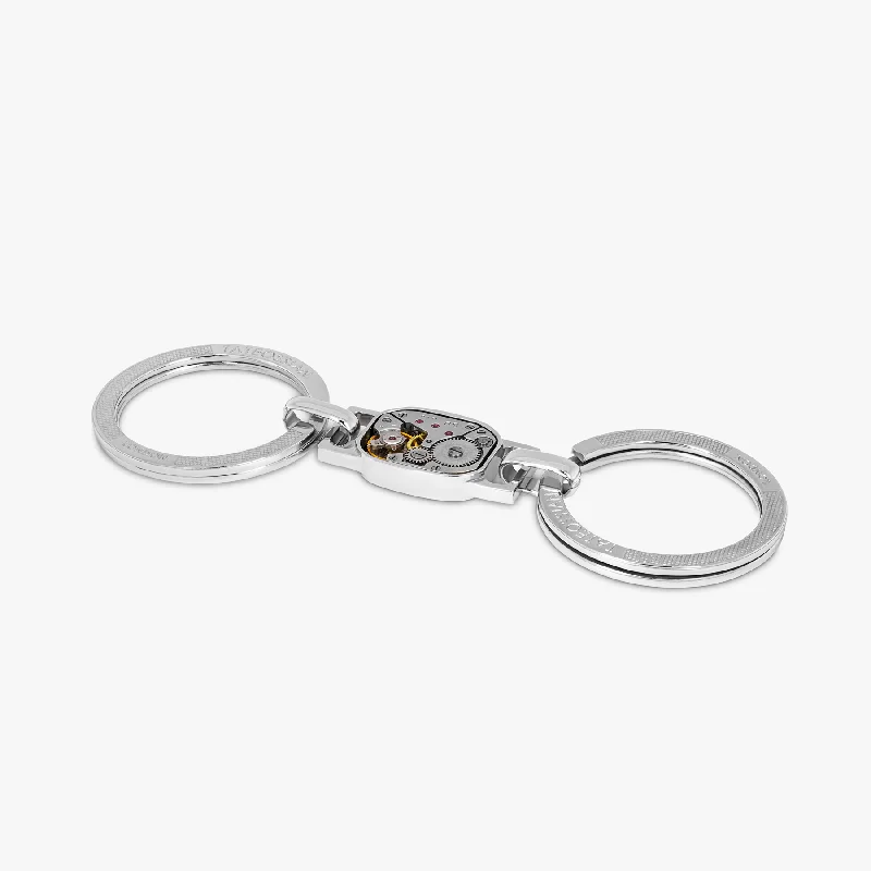 Women's casual rings-Tonneau Skeleton keyring with rhodium finish