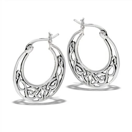 Women's religious earrings-Sterling Silver Celtic Filigree Hoop Earring