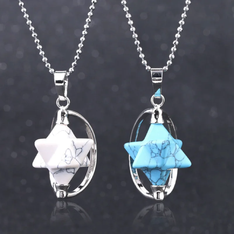 Designer women's necklaces-Natural Stone Merkaba Meditation Necklace