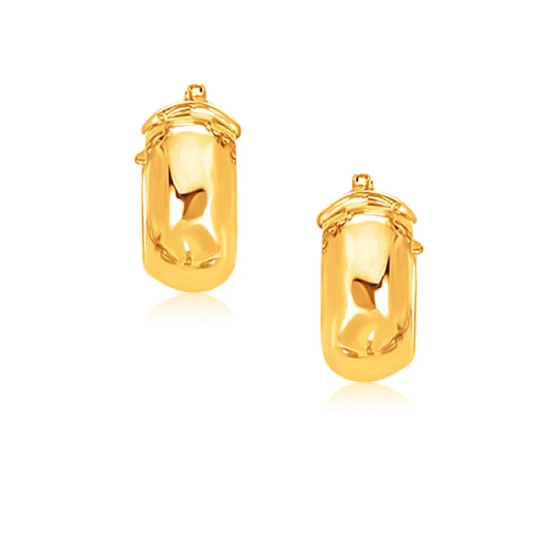 Women's party earrings-14k Yellow Gold Wide Small Hoop Earrings with Snap Lock