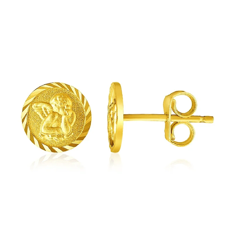 Women's seasonal earrings-14k Yellow Gold Round Angel Post Earrings(8mm)