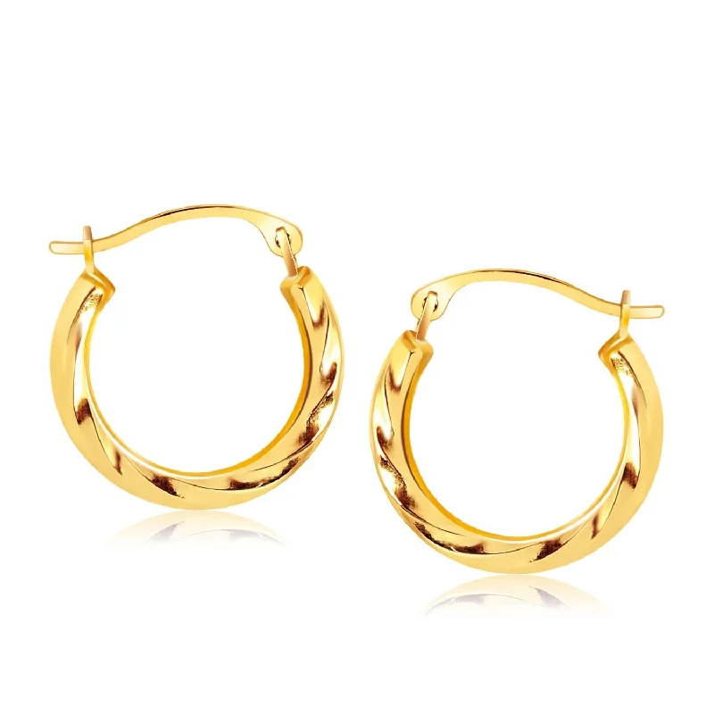 Women's celestial earrings-10k Yellow Gold Hoop Earrings in Textured Polished Style