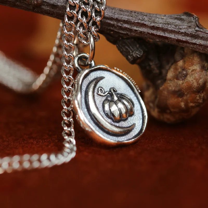 Women's birthday gift necklaces-Pumpkin Crescent Cradle Wax Seal Necklace