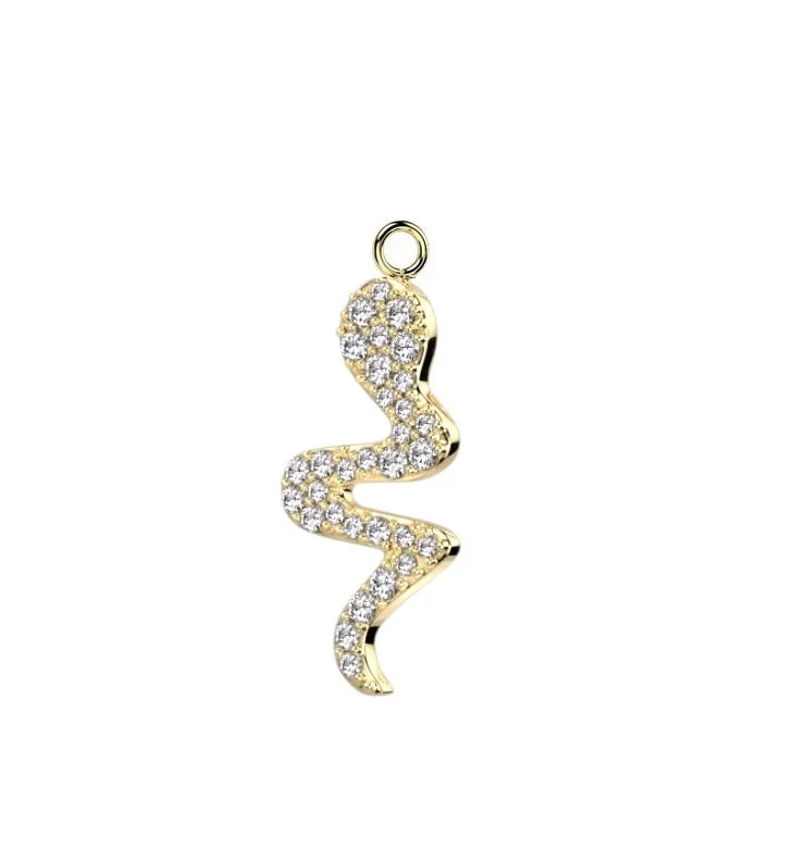 Women's sizeable rings-Gold Jewelled Snake Dangle Charm for Hinged Ring - CHARM31A