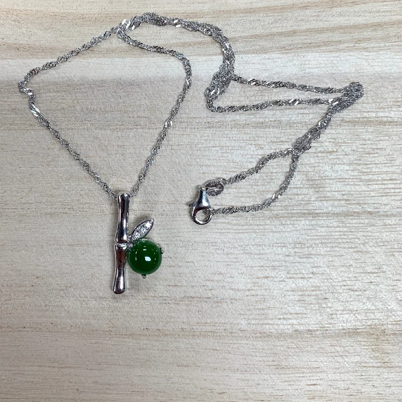 Custom women's necklaces-Jade and Sterling Silver Bamboo Necklace