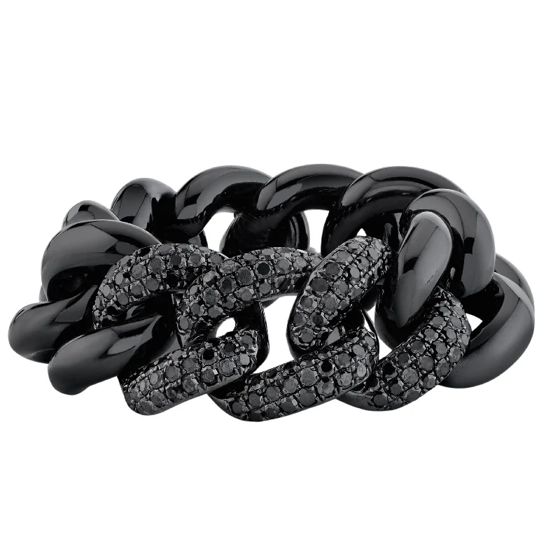 Affordable women's rings-MEN'S TRIPLE PAVE BLACK CERAMIC LINK RING