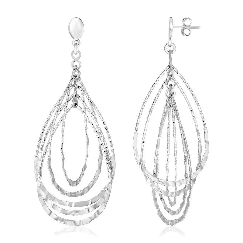 Women's geometric earrings-Sterling Silver Textured Teardrop Motif Dangle Earrings