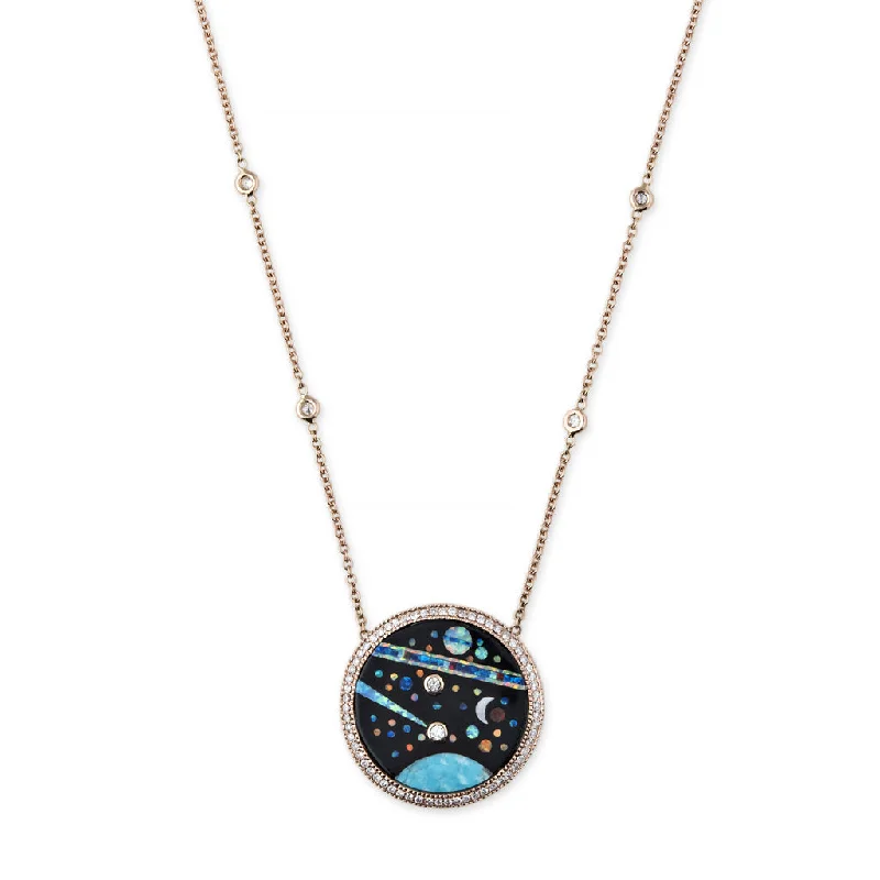 Women's leather necklaces-PAVE DIAMOND GALAXY INLAY NECKLACE