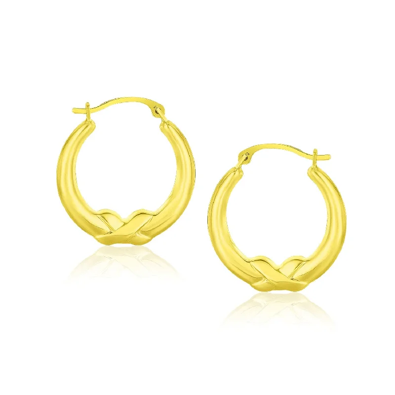 Women's luxury brand earrings-10k Yellow Gold X Motif Round Shape Hoop Earrings