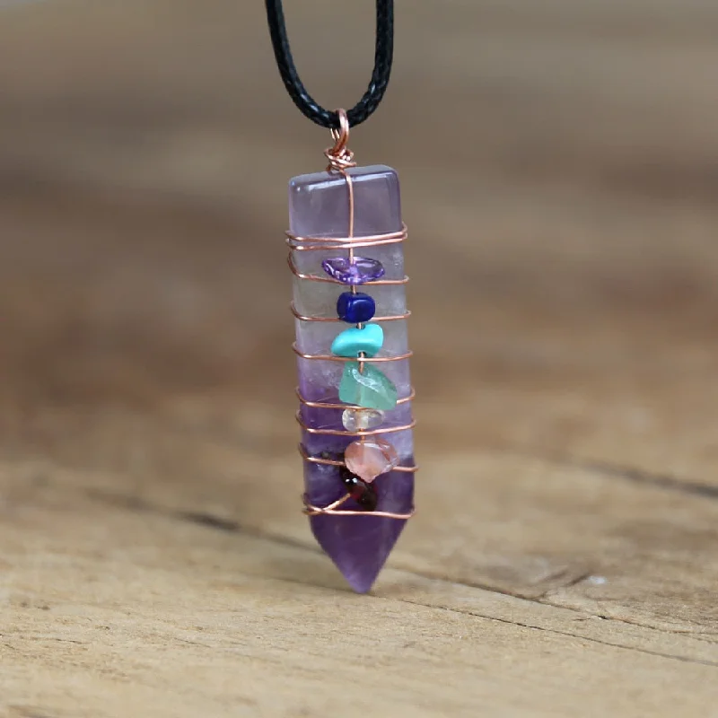 Minimalist women's necklaces-7 Chakra Blissful Peace Amethyst Necklace