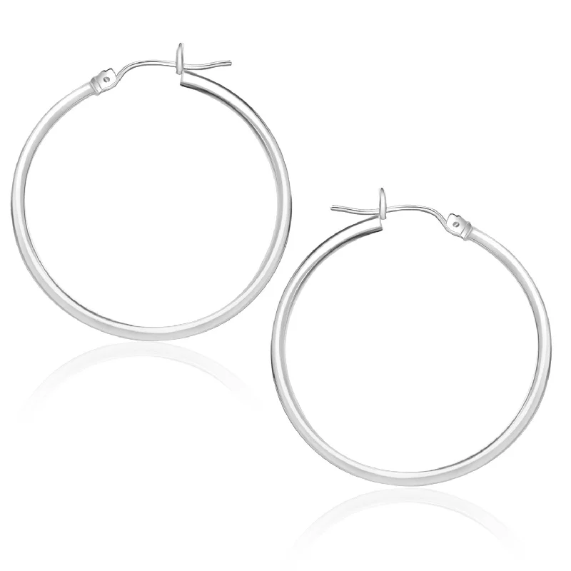 Women's threader earrings-14k White Gold Polished Hoop Earrings (1.5x25mm)