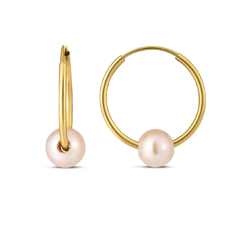 Women's stainless steel earrings-14k Yellow Gold Round Endless Pearl Earring(1x14mm)