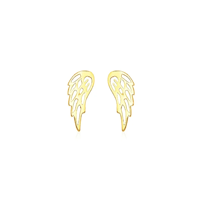 Women's cross earrings-14k Yellow Gold Polished Wing Post Earrings