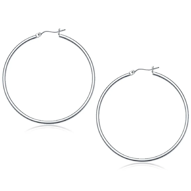 Women's sterling silver earrings-14k White Gold Polished Hoop Earrings (2x50 mm)