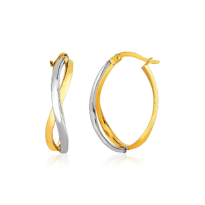 Women's friendship earrings-14k Two-Tone Gold Twisted Style Polished Hoop Earrings