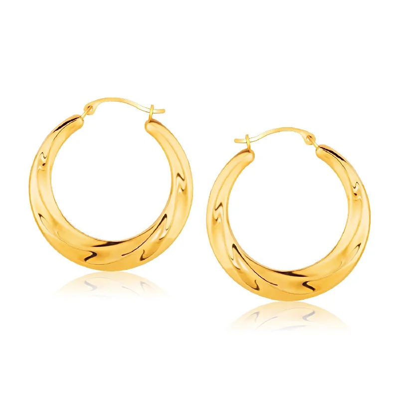 Women's gold-plated earrings-14k Yellow Gold Graduated Textured Hoop Earrings