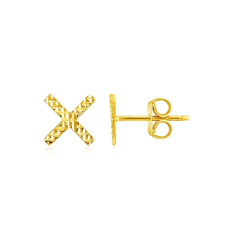 Affordable women's earrings-14k Yellow Gold Textured X Post Earrings