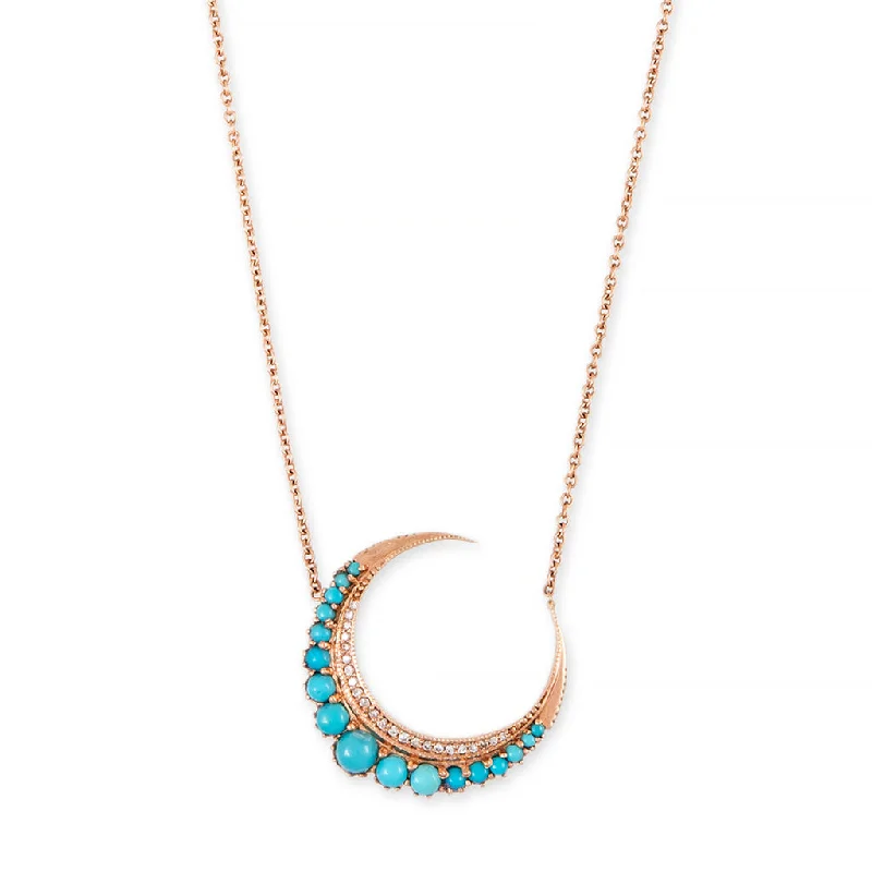 Women's chain necklaces-LARGE TURQUOISE CRESCENT MOON NECKLACE