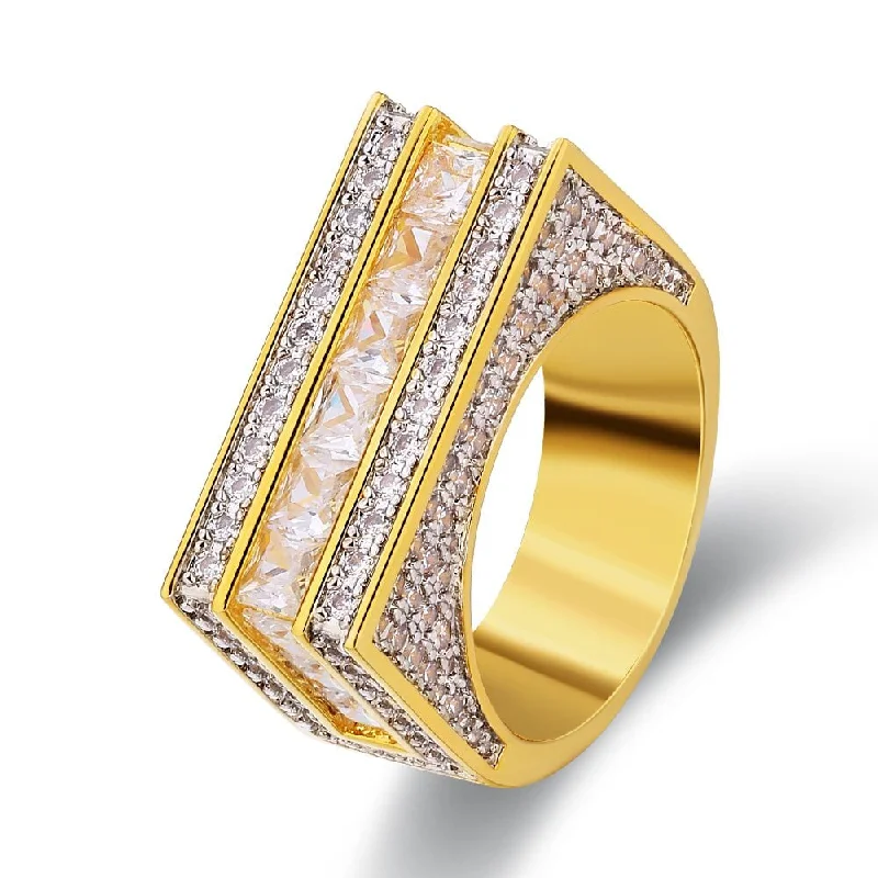 Women's wedding rings-The Majesty® - Single Rows Princess Cut CZ Diamond Mens Hip Hop Ring in 18K Gold