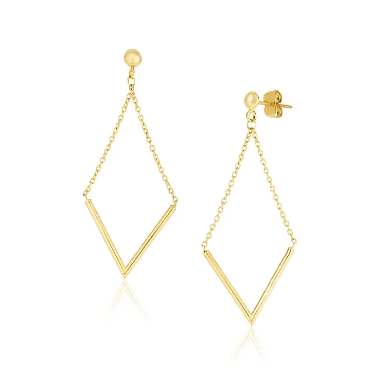 Women's rose gold earrings-14k Yellow Gold Diamond Shape Chain Drop Earrings