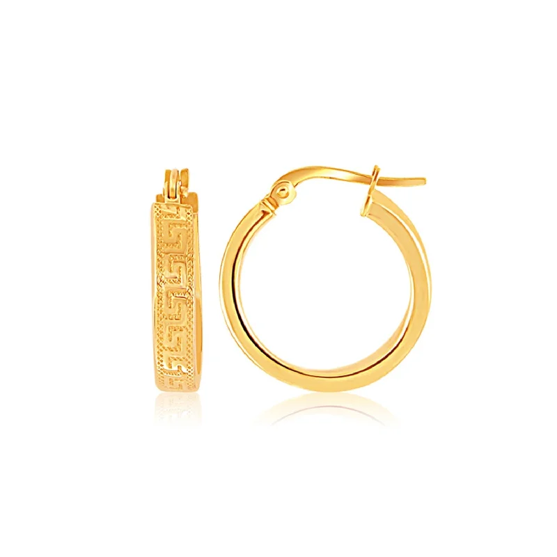 Women's astrology earrings-14k Yellow Gold Greek Key Small Hoop Earrings