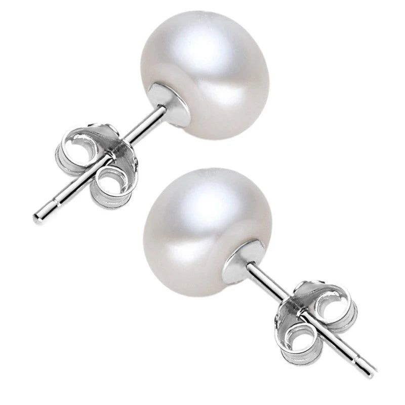 Women's beaded earrings-Natural Freshwater Pearl Stud Earrings