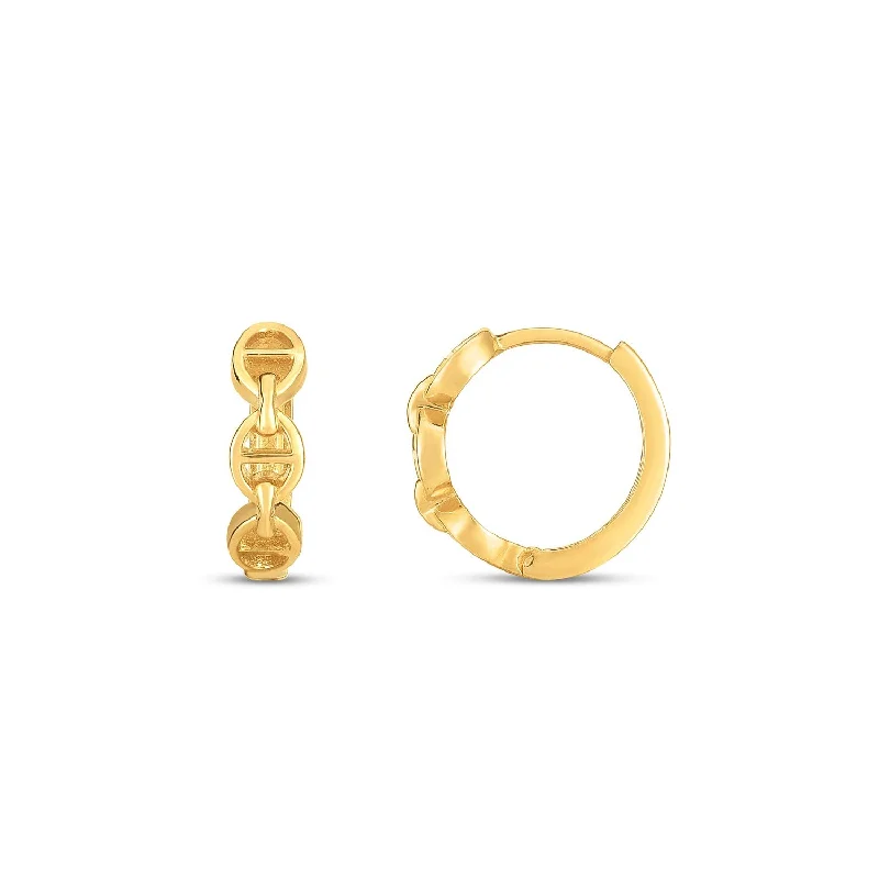 Women's birthstone earrings-14k Yellow Gold Oval Mariner Huggies