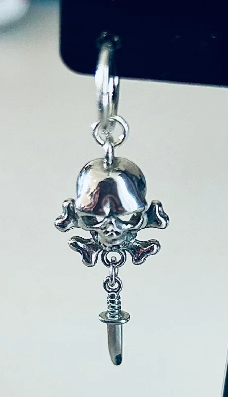 Women's investment rings-SS316L Skull & Crossbones with Sword Dangle Charm with Hinged Ring - CHARM36