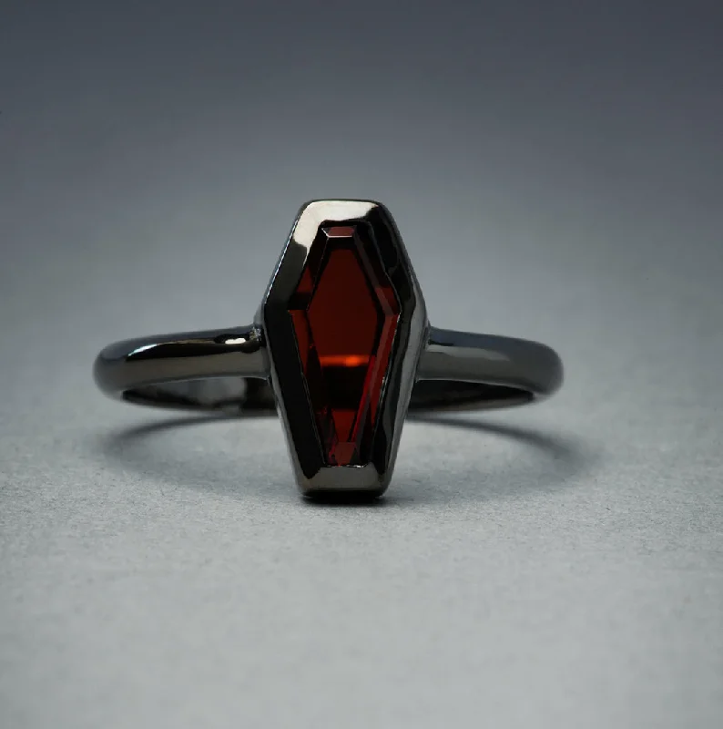 Designer women's rings-Garnet Coffin Ring