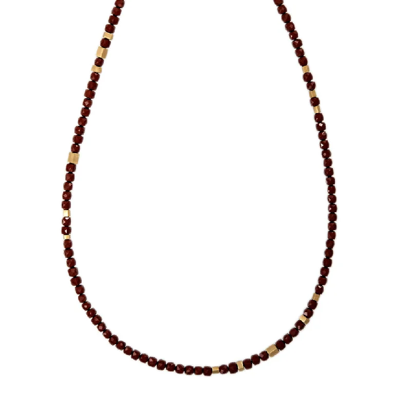 Handmade women's necklaces-GOLD HEXAGON BEADS + RED JASPER BEADED NECKLACE