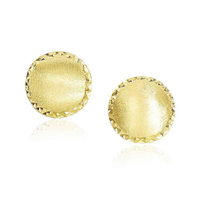 Women's Valentine's Day earrings-14k Yellow Gold Dome Satin Finish Earrings with Diamond Cut Edge(11.3mm)