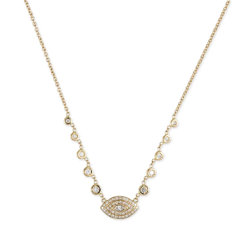 Women's alloy necklaces-DOUBLE HALO MARQUISE EYE EMILY NECKLACE