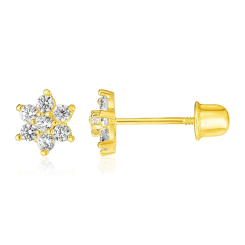 Women's waterproof earrings-14k Yellow Gold Flower Childrens Earrings(5mm)